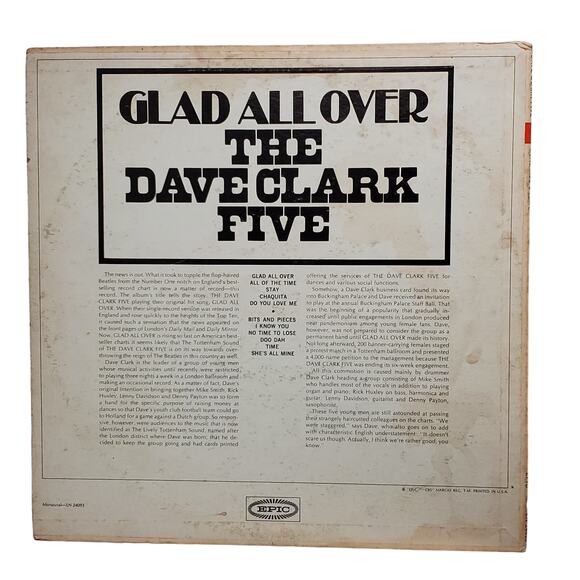 The Dave Clark Five Glad all Over Vinyl 12" LP 1964 Epic Mono LN 24093 - Picture 7 of 11